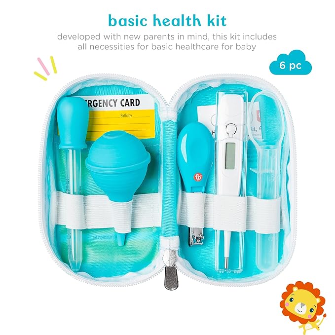 Fisher-Price 6-Piece Baby Healthcare Kit, Newborn Essentials, Baby Gift Set, Includes Medicine Dispensers, Aspirator, Baby Nail Clippers, Baby Thermometer