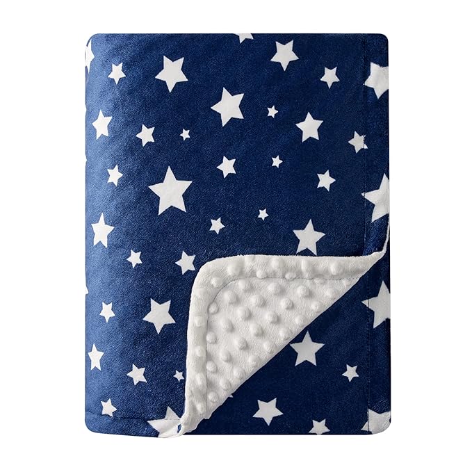 DaysU Silky Micro Soft Plush Baby Blankets Unisex with Print Star Pattern and Soothing Raised Dots, Double Layer Bed Throws for Toddler Cot 50x60 Inches