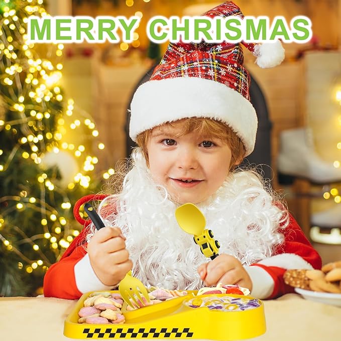 Construction Toddler Utensils - Toddler Forks and Spoons - Kids Spoon and Fork Set - Suitable for Kids Utensils - Baby Utensils, Portable Utensils Set for 1 2 3 4 5 year old Toddlers, Yellow