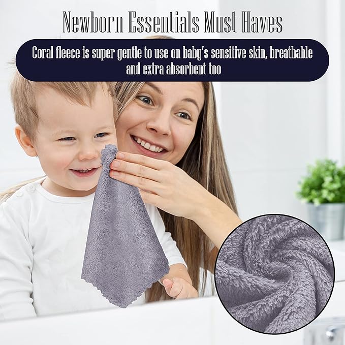 32 Pack Baby Washcloths - 10x10 Inch, Coral Fleece