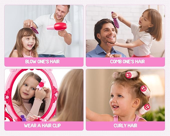 Toddler Vanity Makeup Table Toy with Mirror&Chair,Kids Vanity Set Toddlers2 3 4 5 6Years Old
