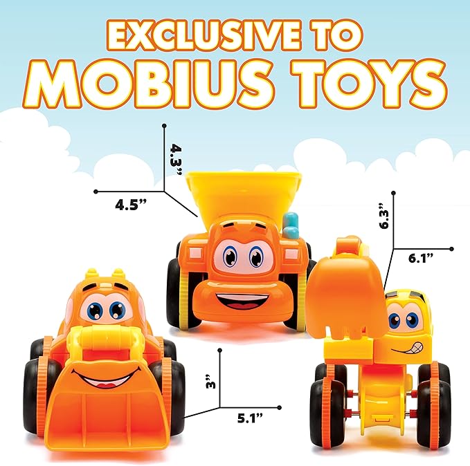 Toys for 3 Year Old Boy - 3 Friction Powered Trucks for 3+ Year Old Boys, Playmat & 16 Accessories