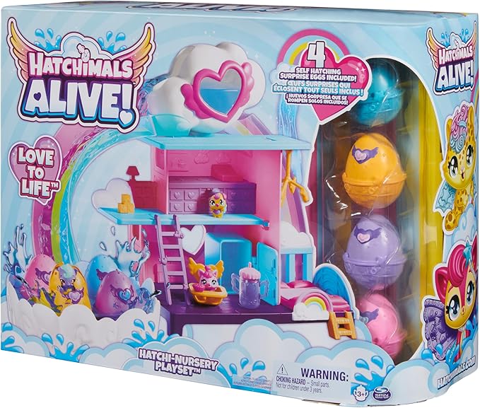 Hatchimals Alive, Hatchi-Nursery Playset Toy with 4 Mini Figures in Self-Hatching Eggs 13 Accessories, 3 and 4)