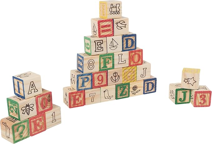 Hey! Play! ABC and 123 Wooden Blocks- Alphabet Letters and