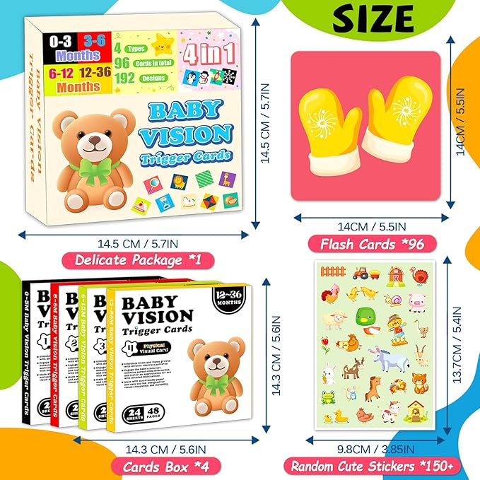 High Contrast Baby Flash Cards Baby Visual Stimulation Cards, 192Page Black and White Colorful Baby Toys for 0-3-6-12-36 Months Newborn Infant