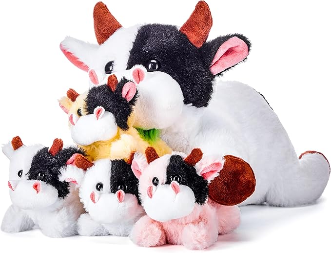 IKASA Mommy Cow Stuffed Animal Mom and Baby Plush Toy,Cute 17" Soft