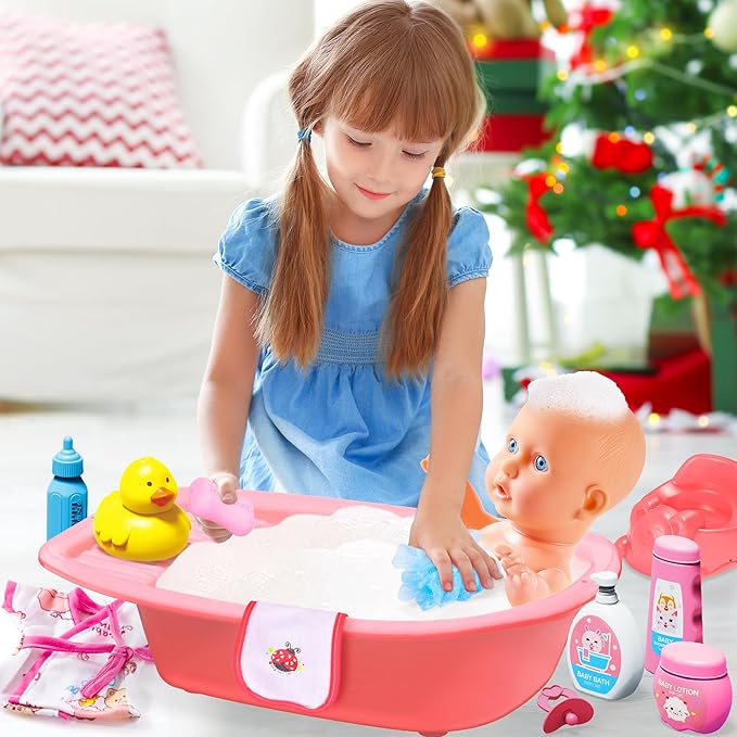 Baby Doll Care Toys, 30PCS Baby Doll Bath Set & Doctor Kit 3 4 5 6