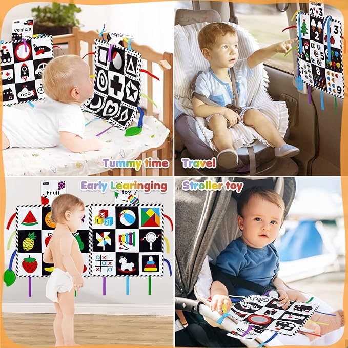 beiens Baby Toys 0-6 Months, Tummy Time Crinkle Toys with Mirror 0-6-12-18 Months Mats-4 in 1