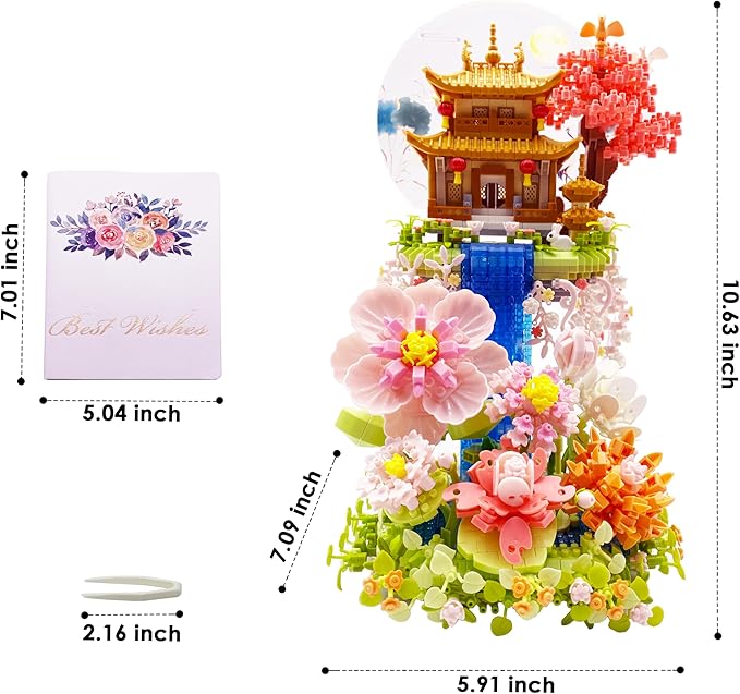 Micro Building Blocks Sets,Chinese Flower House Architecture and Cherry Blossom Bonsai Tree Building Toys for Adults,Japanese Sakura House Model,Creative Mini Bricks Gift for Kids 14+,2888 PCS