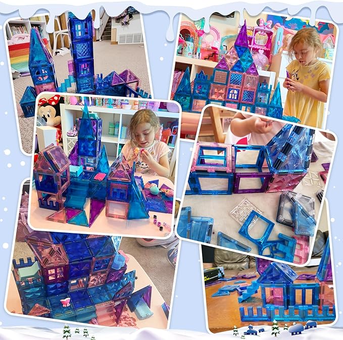 Magnetic Tiles Frozen Toys, Ice World Dimond Princess Castle 60Pcs Magnet Tile Building Blocks for Toddler Age 1-3,3-5, Pretend STEM Learning, for Kid Girls Boys 3 4 5 6