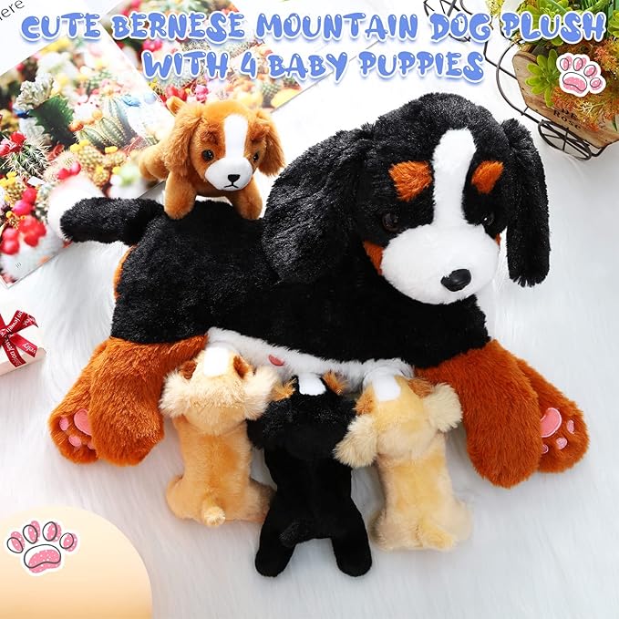 HyDren Nurturing Bernese Mountain Dog Plush Toy Set 15 Inch 4 Stuffed