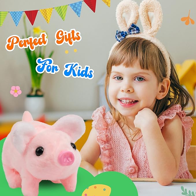 Hopearl Walking Piggy Pet Interactive Crawling Piglet Electronic Plush Toy Pig Oink Twitch Nose Wag Tail Animated Gifts for Toddlers Birthday, Pink 8''