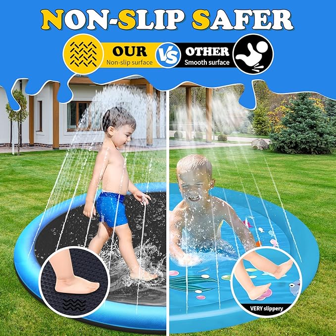 67" Non-Slip Splash Pad for Kids and Dog, Thicken Sprinkler Pool Summer Outdoor Water Toys