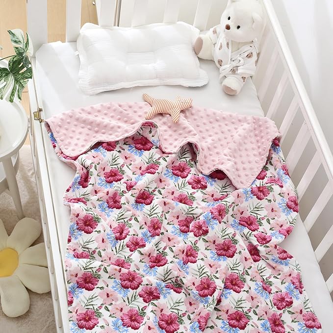DaysU Silky Micro Soft Plush Baby Blankets for Girls with Print Pattern and Soothing Raised Dots, Double Layer Bed Throws for Baby Crib 30x40 Inches