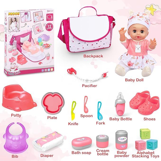 Baby Doll Care Set, Baby Doll Feeding Playset 20Pcs 3 4 5 6+
