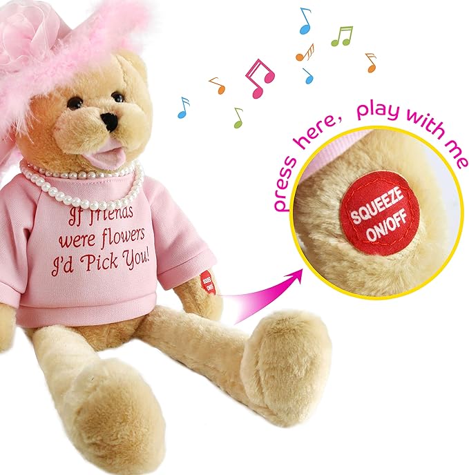 Houwsbaby 20'' Pink Musical Teddy Bear Stuffed Animal,Singing Plush Toy with Shaking Head