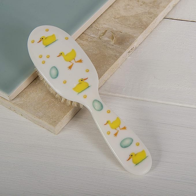 Rock & Ruddle Soft White Natural Boar Bristle Hairbrush for Babies and Young Children. Perfect for Fine Hair Detangling and Smoothing. Little Ducks Design, Small