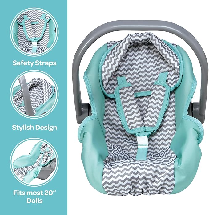 Adora Baby Doll Car Seat Carrier with Removable Seat Cover - Machine Washable, Fits Most Dolls & Plush Animals Up To 20” 2+ -