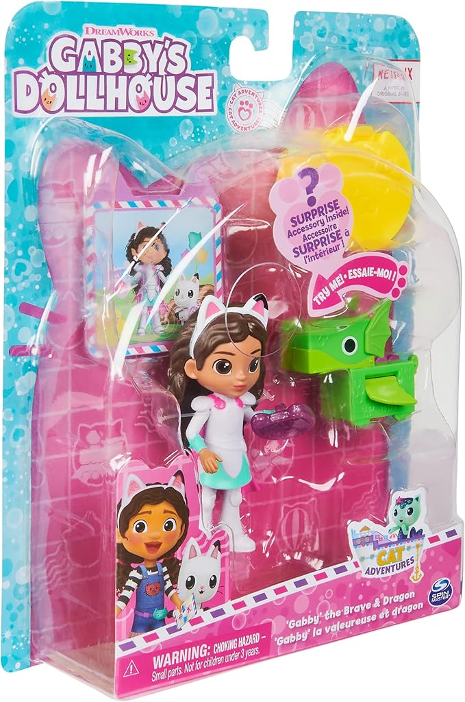 Gabby's Dollhouse, Knight Gabby Toy Figure Set with Surprise Toy and Mini Dragon Pal 3 and