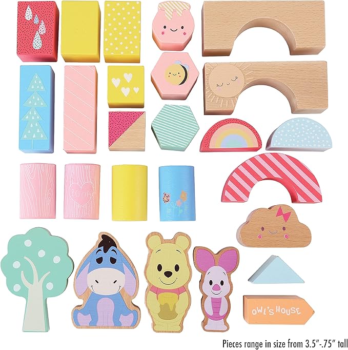 Disney Wooden Toys Winnie the Pooh & Friends Block Set, 26-Pieces Include Winnie the Pooh 18 Month