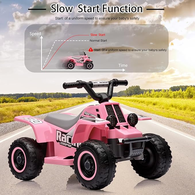 Hetoy 6V Kids Ride On Electric ATV, Ride Car with LED Headlights 1-3 Boys