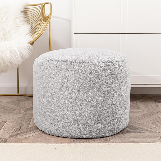 Round Pouf Ottoman 20 x 20 x 14 Inches Boho Poof Home Decor Floor Pouffe Ottoman Foot Rest for Couch Sofa Bean Bag Ottoman Chairs Living Room Bedroom Quiet Grey