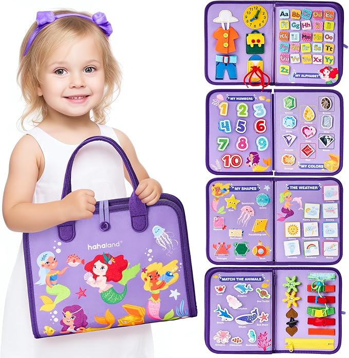 hahaland Busy Board - Montessori Toys for 3 Year Old Girl Bithday Gift Ideas 7 in 1 Preschool