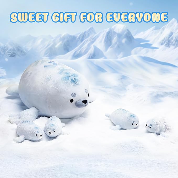 IKASA Mommy Seal Stuffed Animal Mom and Baby Plush Toy, Cute 16" Soft Small Mama Family Set Cuddly Toy with Little Mini Babies