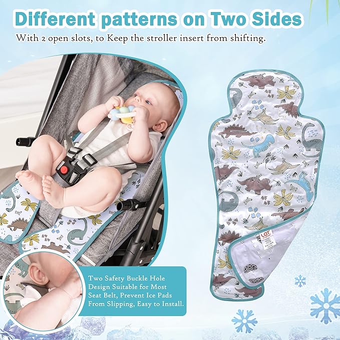 Gel Car Seat Cooler Pad,1 Pcak Double Sides-Universal Baby Stroller Ice Cushion,Summer Cooling Seat Liner,Multifunctional Suitable for Baby Dining Chair,Child Safety Seat(Dinosaur + Elephant)