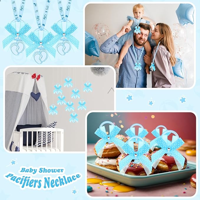TrelaCo 60 Pcs Baby Feet Shower Pacifiers Necklace Acrylic Baby