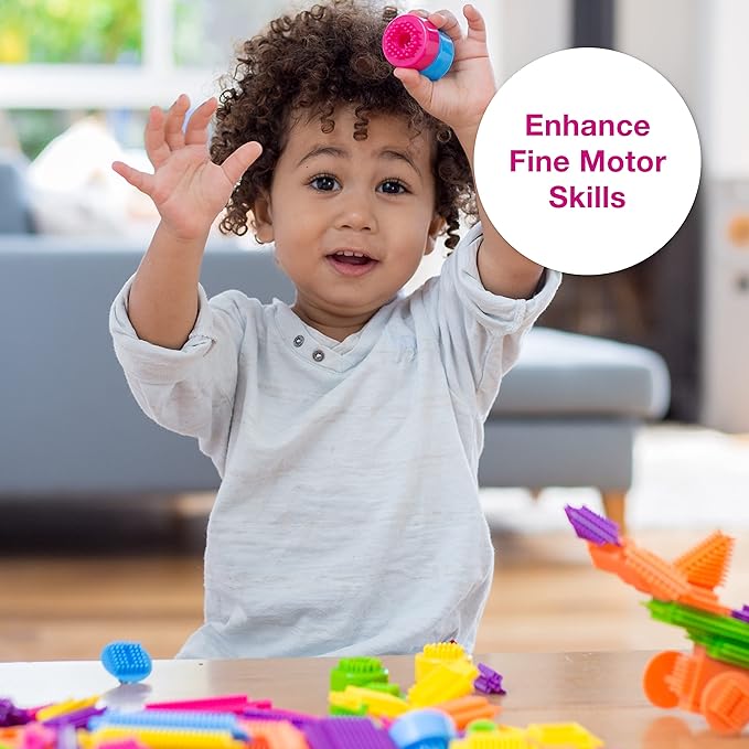Edushape Magic Brix Interlocking Baby Building Blocks - 72 Pcs Toddler Blocks Interlocking Bricks in Reusable Storage 3-5 with