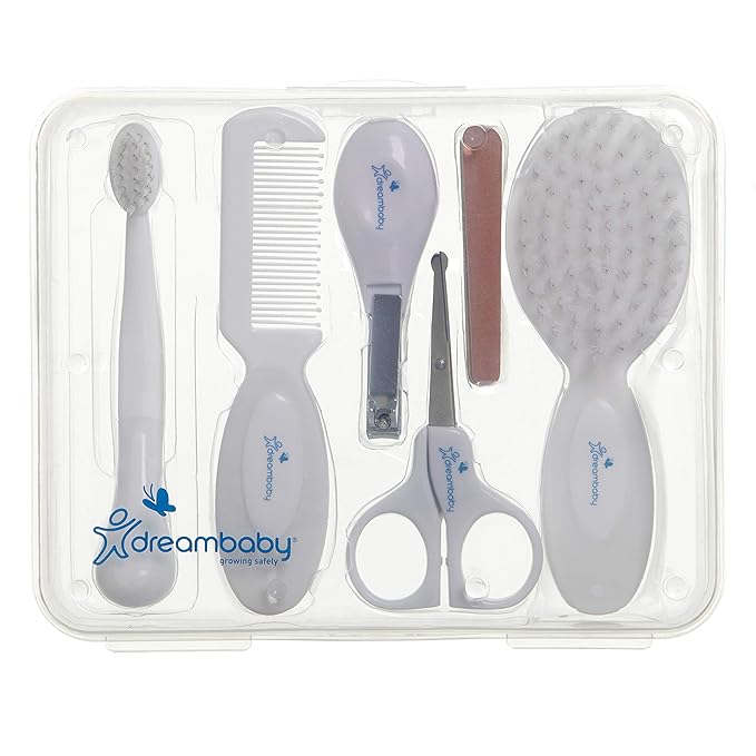 Dreambaby Essential 10pc Baby Grooming Kit, Newborn Safety Care Set with Brush, Comb, Toothbrush, Nail Clippers, Nail Scissors, Emory Boards and Storage Case
