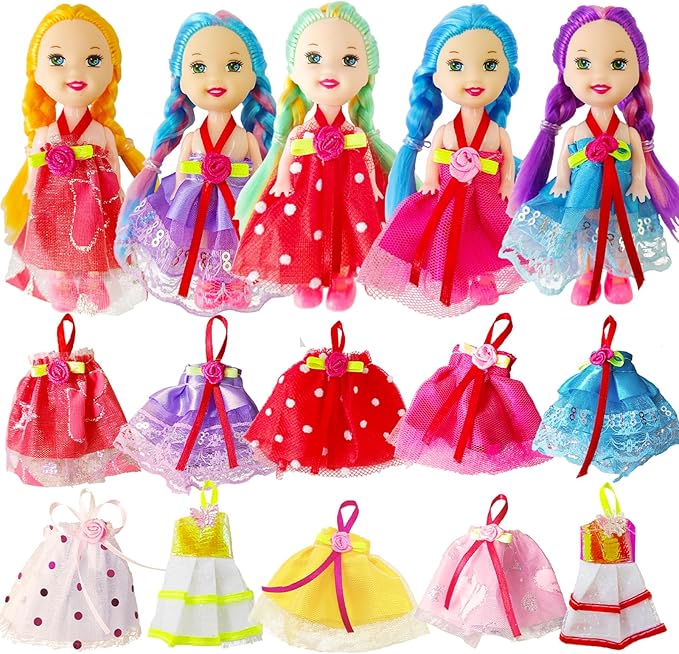 10 Sets of 4-Inch Mini Girl Dolls with Handmade Clothes