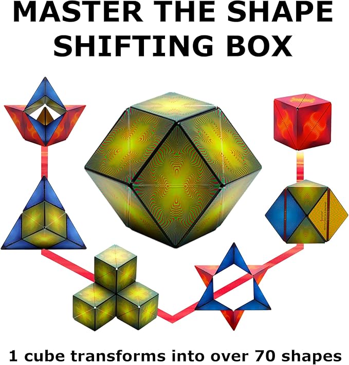 SHASHIBO Shape Shifting Box - Award-Winning, Patented Fidget Cube w/ 36 Rare Earth Magnets 70 Shapes,