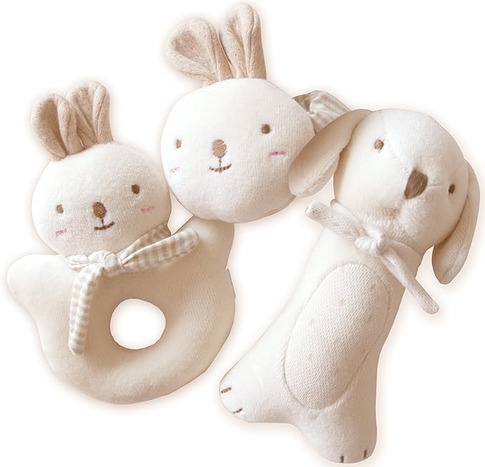 Baby First Friends, Stuffed Animals (Puppy & Baby Rabbit Rattle Set) Attachment Doll for Baby
