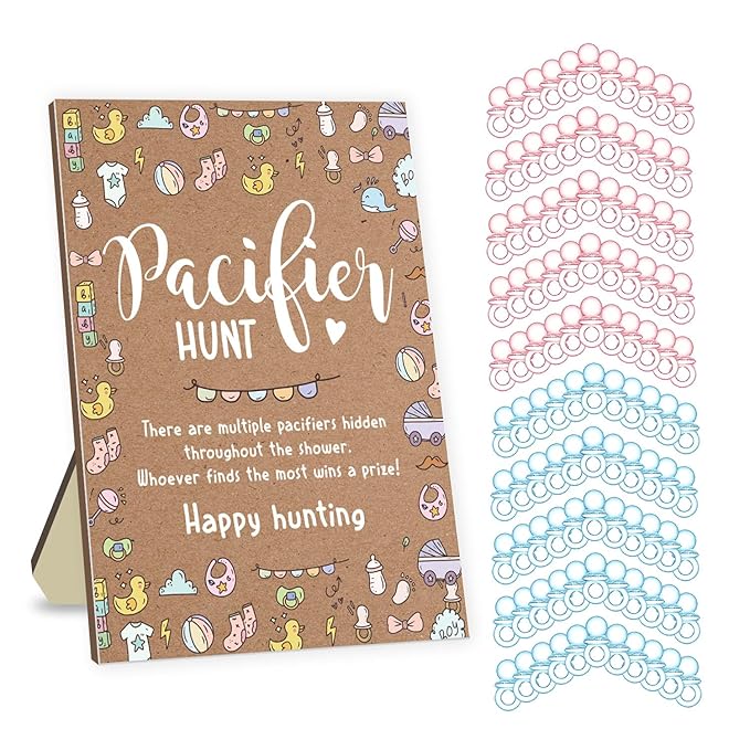 Baby Pacifier Hunt Game, Baby Shower Games Set 50 Mini 50 Blue