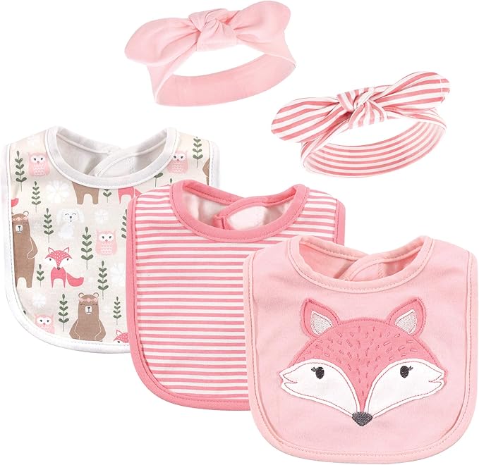 Hudson Baby Unisex BabyCotton Bib and Headband or Caps Set