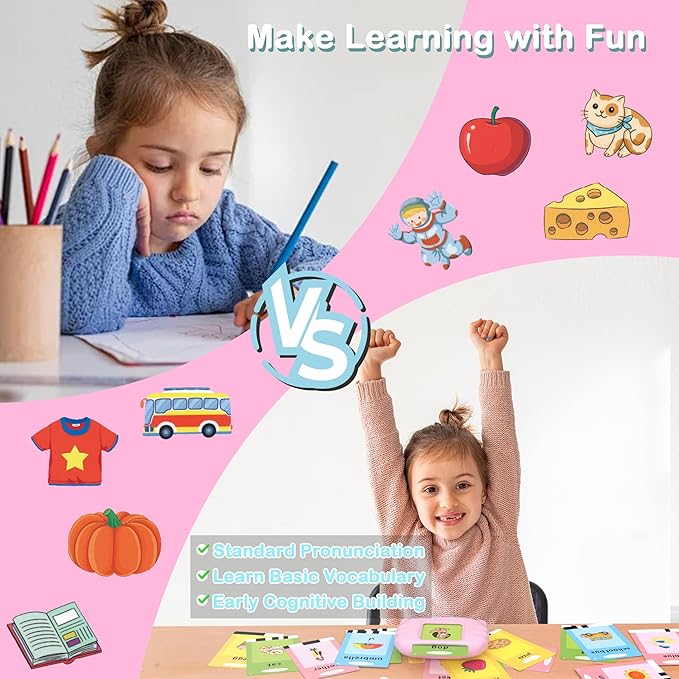 Birthday Gift for 1 2 3 4 5 Years Old Girls Toys, Talking Flash Cards, Educational Toddler Toys, Montessori Sensory Toys, Learning Toys for Ages 2-4, Toys for 2 Year Old Girls Birthday Gifts