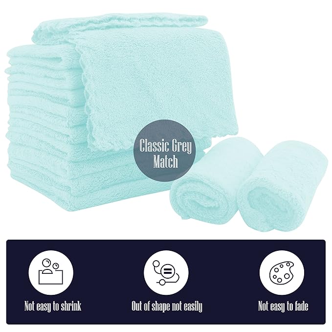 16 Pack Baby Washcloths - Luxury Coral Fleece Blue,10x10 Inch