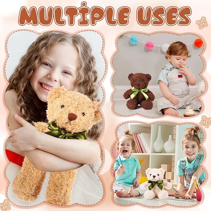 HyDren 6 Pcs Bears Bulk Stuffed Animal Small Bears Baby Shower Bears Plush Toys Employee Appreciation Easter Graduation Gifts(White, Brown