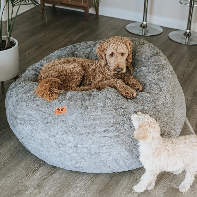 CordaRoy's Faux Fur Bean Bag Chair, Convertible Chair Folds from Bean Bag to Lounger, As Seen on Shark Tank, Grey - Full Size