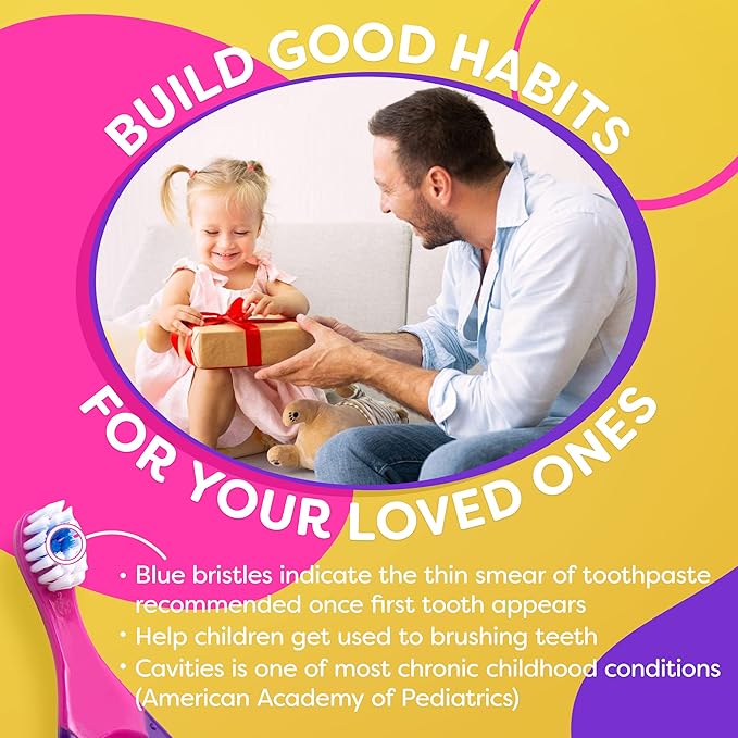 Trueocity Baby Toothbrush 4 Pack & Bonus Silicone Finger Brush, Soft Bristles, Toddler Toothbrushes, Infant & Training w/Teething Handle, 0-2 Years, Pink Set