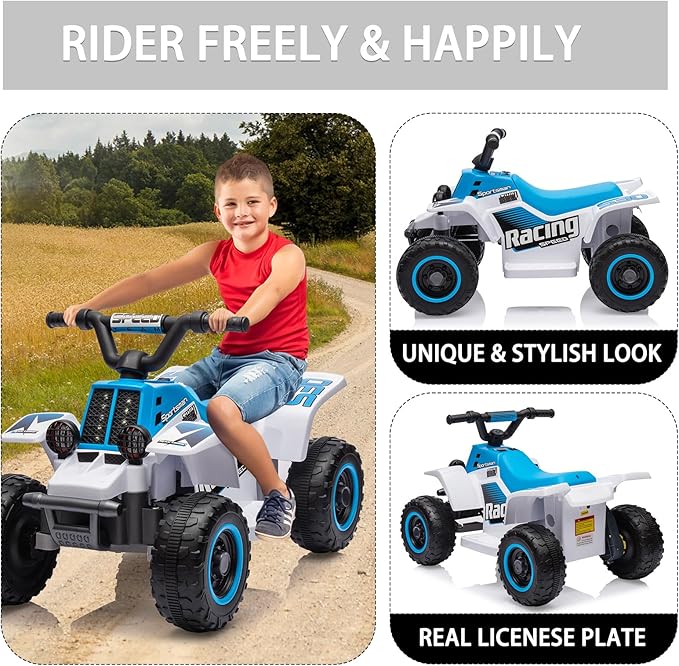 Hetoy 6V Kids Ride On Electric ATV, Ride Car with LED Headlights 1-3 Boys