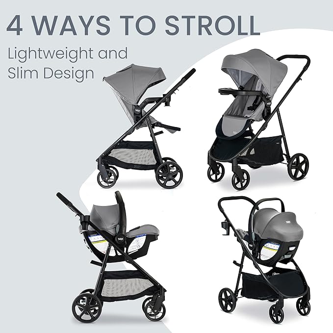 Britax Willow Brook Baby Travel System, Infant Car Seat and Stroller Combo with Aspen Base, ClickTight Technology, RightSize System and 4 Ways to Stroll, Graphite Glacier