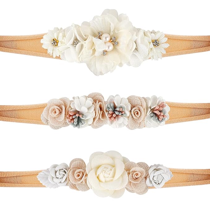 Tinabless Baby Girl Floral Headbands (3PCS), Hairbands for Baby Girls Newborn Infant Toddlers