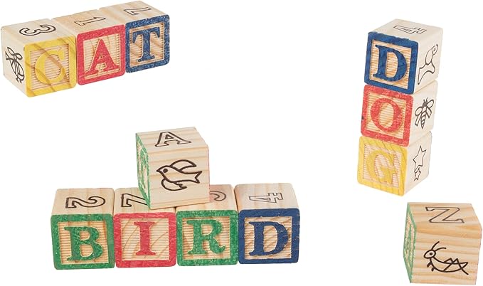 Hey! Play! ABC and 123 Wooden Blocks- Alphabet Letters and
