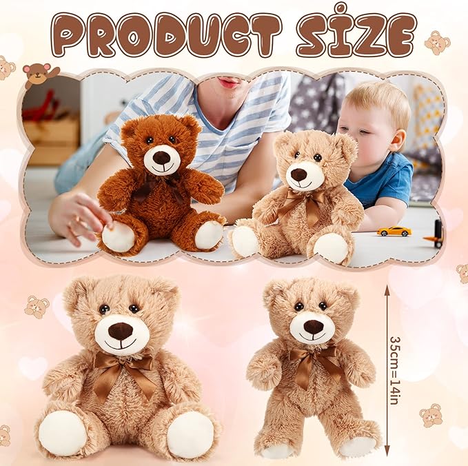 HyDren 6 Pcs Bears Bulk Stuffed Animal Small Bears Baby Shower Bears Plush Toys Employee Appreciation Easter Graduation Gifts(White, Brown