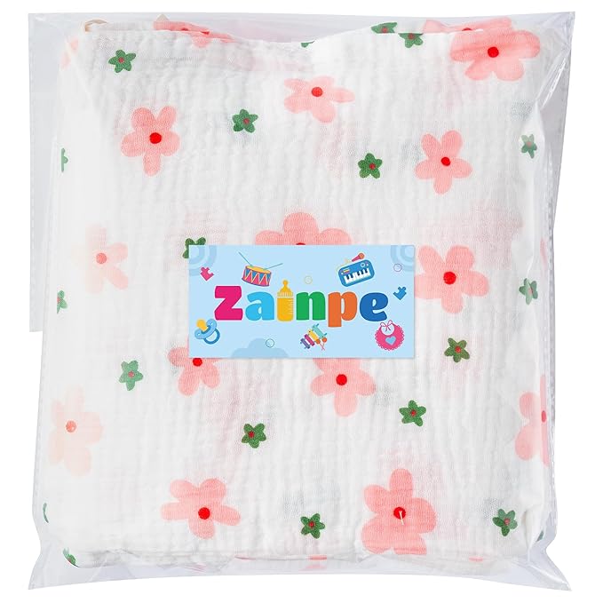 Zainpe 4Pcs Muslin Baby Hooded Towel & Washcloth Set Floral 31.5 x 31.5 in