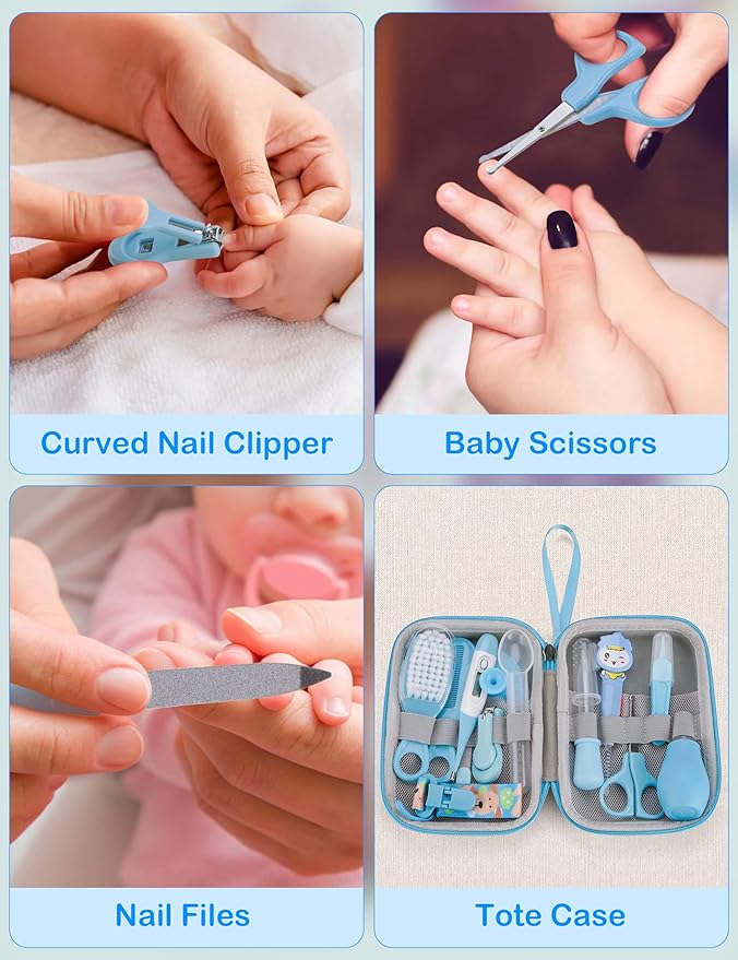 Baby Healthcare and Grooming Kit 15 in 1, Safe Baby Grooming Kit Newborn Girl Boy Essentials, Portable Baby Care Set Nursery Shower Gift for Infant Baby Registry Search, Blue