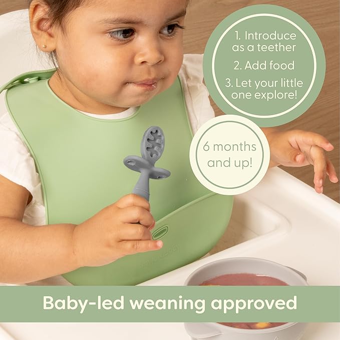 Upward Baby Spoons Self Feeding 6+ Months - 3 Pack, Chewable Toddler Utensils with Anti Choke Barrier, Baby Feeding Essentials, Baby Spoons 4 months, Silicone Baby Spoons, Red White Blue